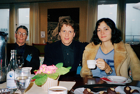 Walter Hopps, Coster Scott, and Andra Eggleston at the Hasselblad factory, Göteborg, Sweden. photo by William Eggleston